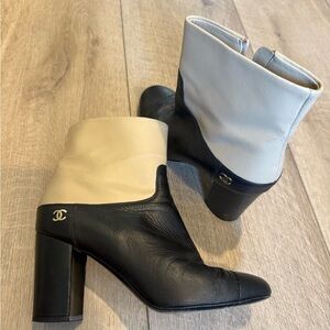 Chanel Two-Tone Leather Ankle Boots